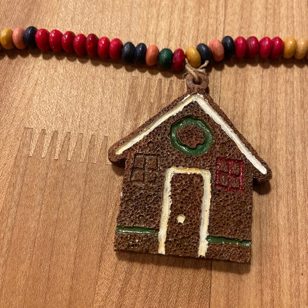 Vintage 8ft Gingerbread Beaded Christmas Garland Primitive Decor